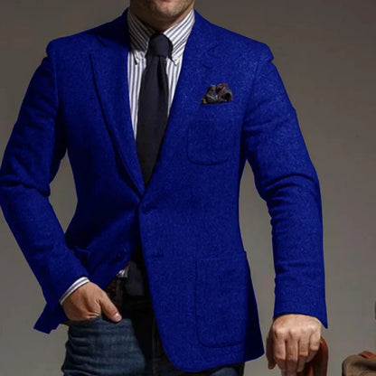 Men's Wool Blend Slim Fit Blazer Single-Breasted Lapel Jacket for Business and Formal Occasions