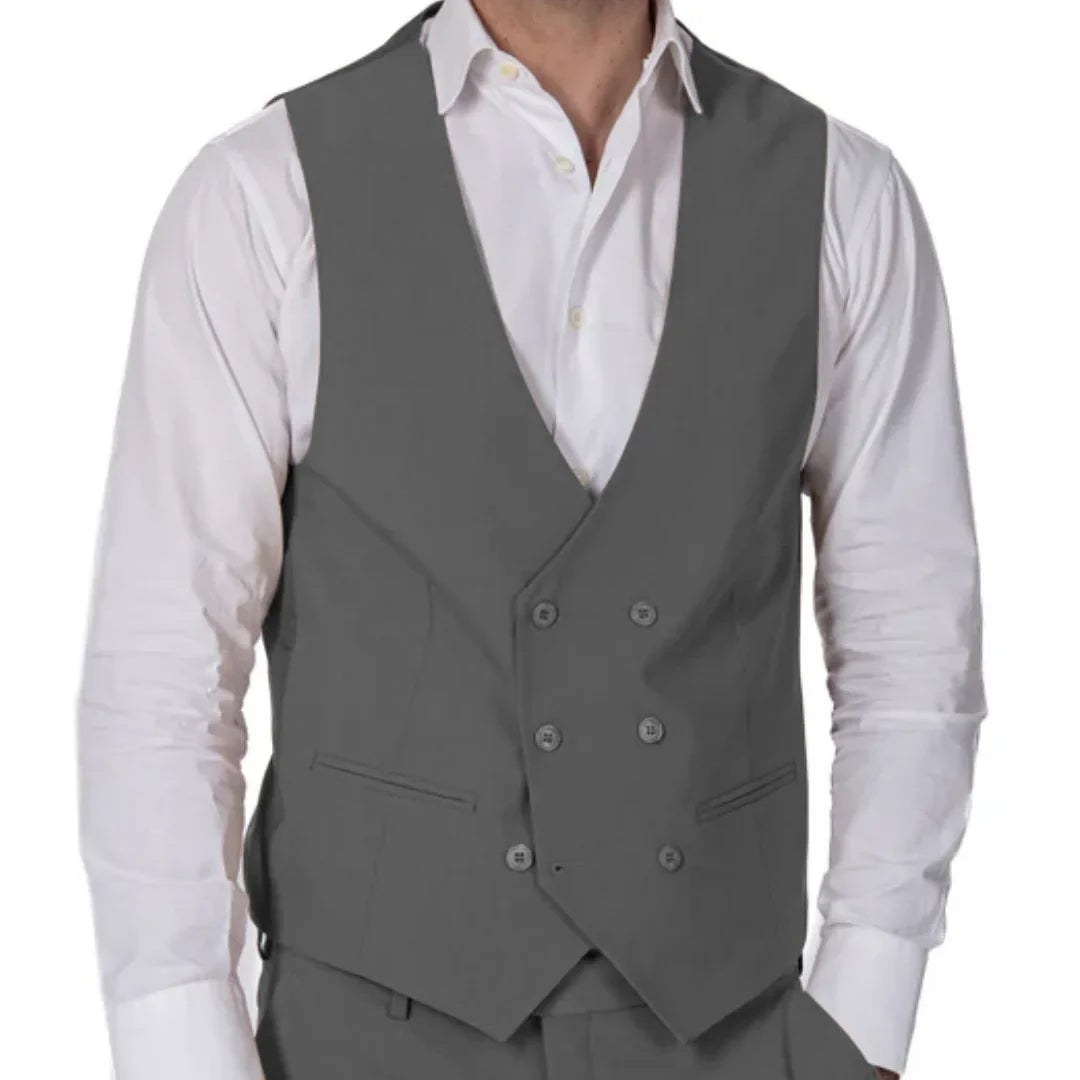 Men Formal Vest Double Breasted Solid Color Waistcoat for Wedding and Business