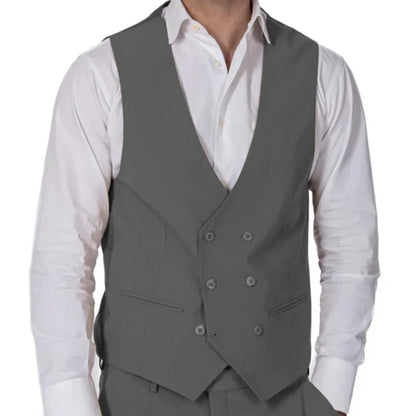 Men Formal Vest Double Breasted Solid Color Waistcoat for Wedding and Business