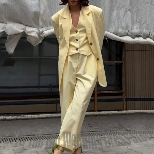 Stylish Women's 3 Piece Suit Notched Lapel Loose Casual Streetwear Office Work Party Prom Elegant Lady Daily Wear Modern Style