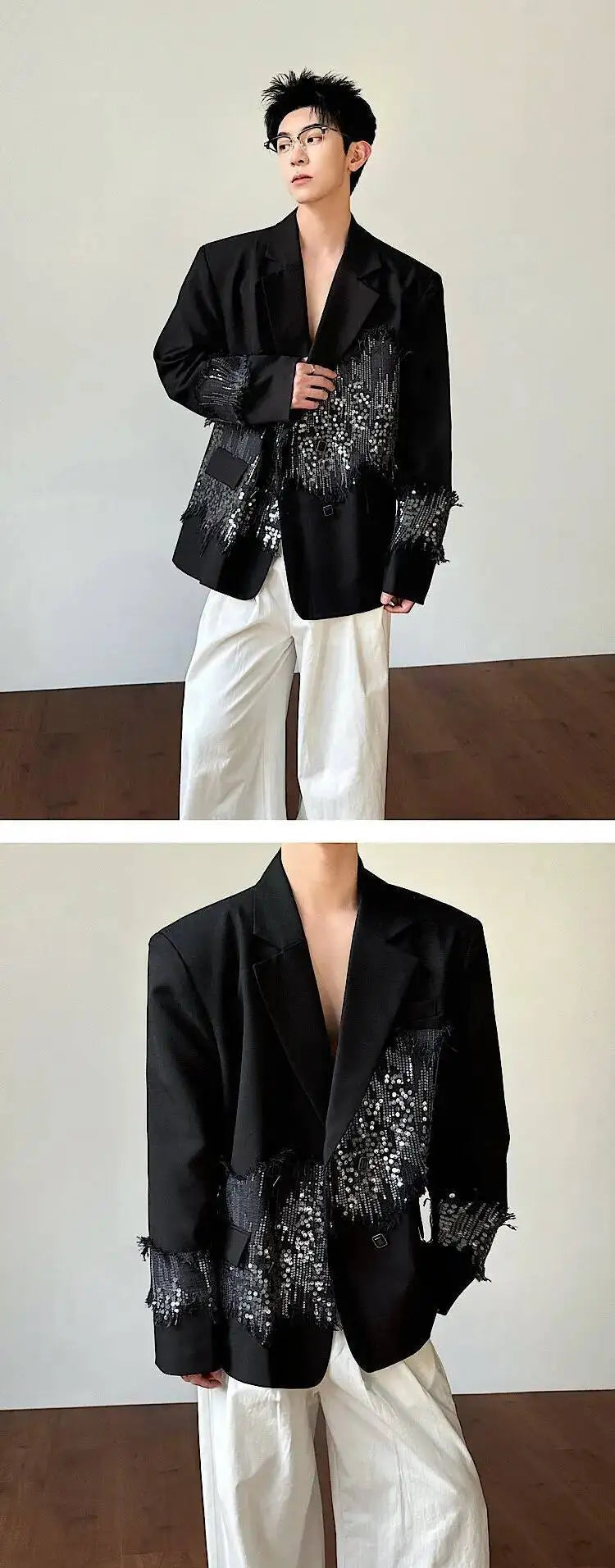 2026 Spring New Sequin Patchwork Design Blazer Coat Men's Trendy Luxury Original Night Club Outfit Casual Jacket JY6775