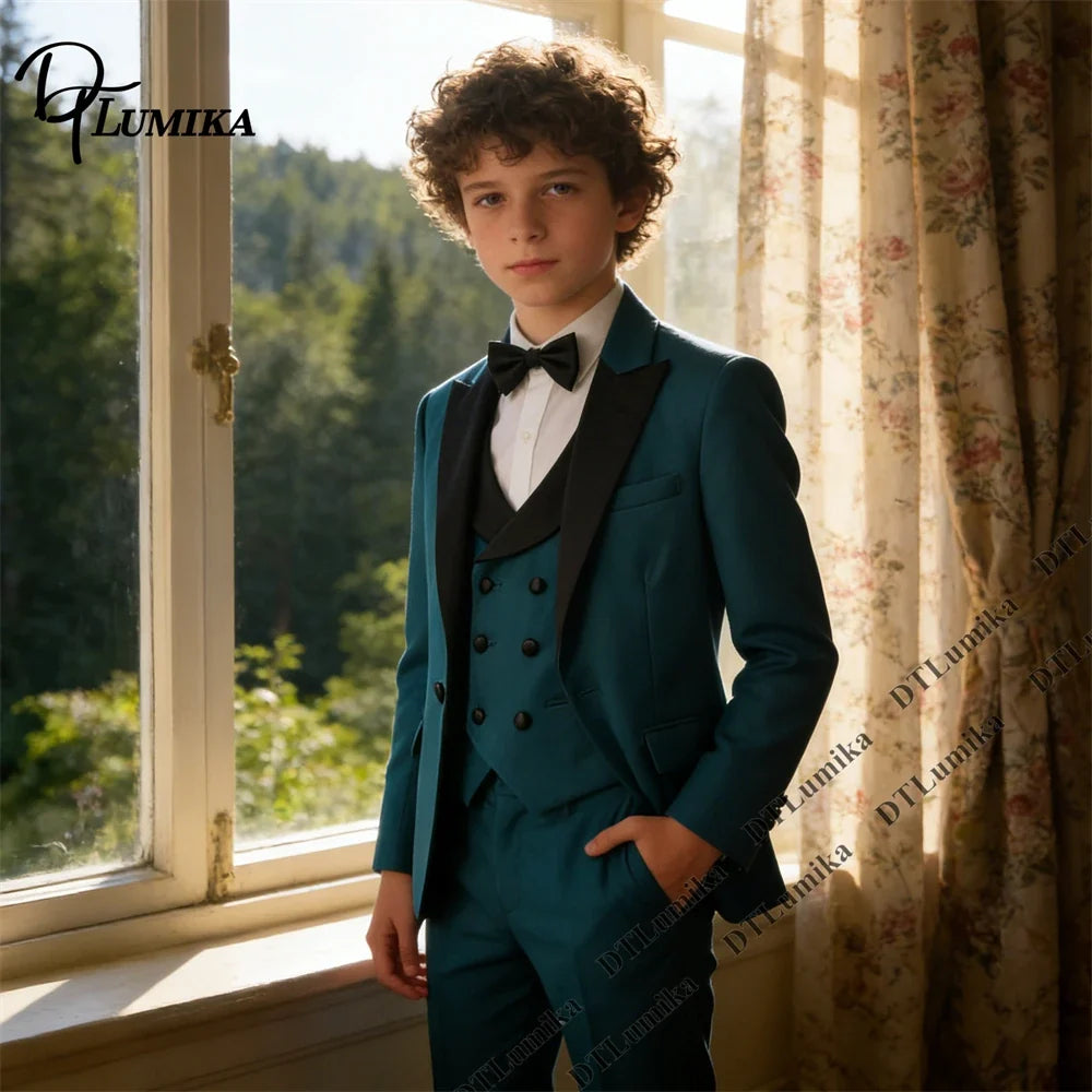 Boys 3-Piece Formal Suit Teal Single Button Kids Wedding Suit