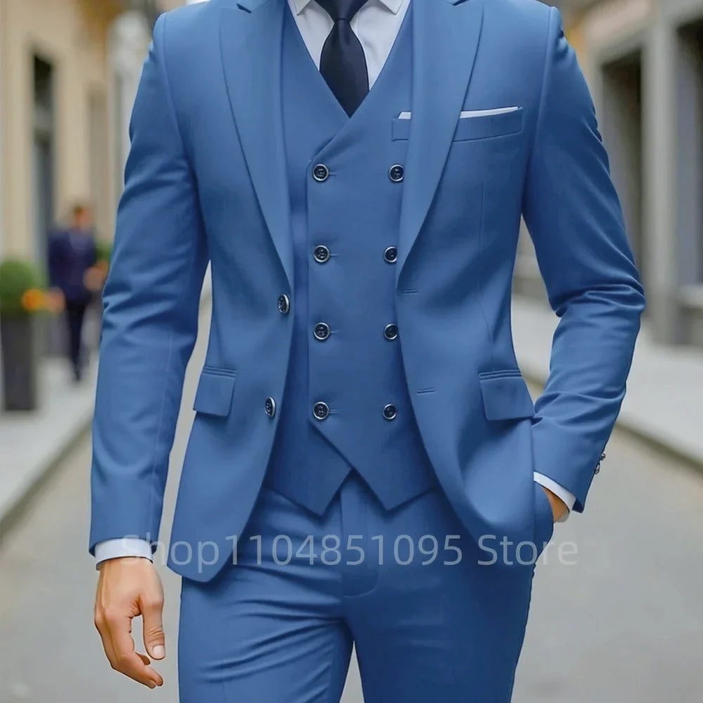 High Quality Men Wedding Suits Fashion Male Business Social Dance Party Dress Peak Lapel Blazers Pants with Vest for Party Prom