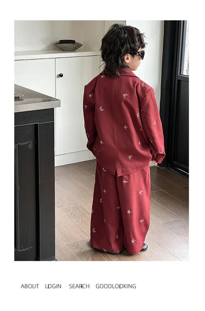 Boys Loose Blazer Jacket Waistcoat Pants Clothes Sets Kids Formal Dress  Suits Casual Child Toddler Party Butterfly Leisure Suit