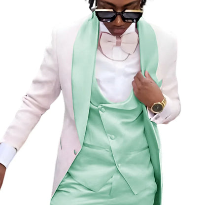 Fashion Men's Suit 3 piece Suit White Jacket Khaki Vest Pants Wedding Tuxedo Groom Tailored Suit Blazer for Men Slim Fit Outfit