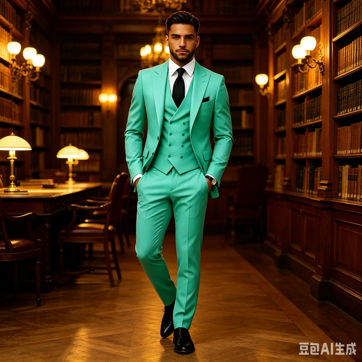 Slim Fit Green Business Mens Suits with Peaked Lapel Wedding Tuxedo Fashion Groom Outfit Jacket Vest Pants Set for Prom Party