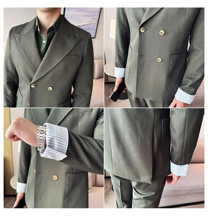 Korean Style Double Breasted Suit Jacket for Men Fashion Casual Business Suit Jackets Office Social Banquet Blazer Masculino