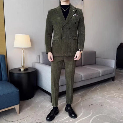 2025 Winter Woolen Men's Wedding Groom Suit Double Breasted Suit 3 Piece Set Business Casual Office Work Party Prom Dress Suits