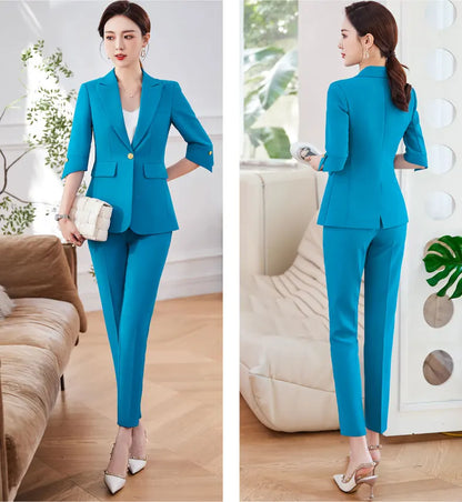Fashionable professional women's mid-sleeved suit, high-quality two-piece pants + suit jacket, new spring 2026