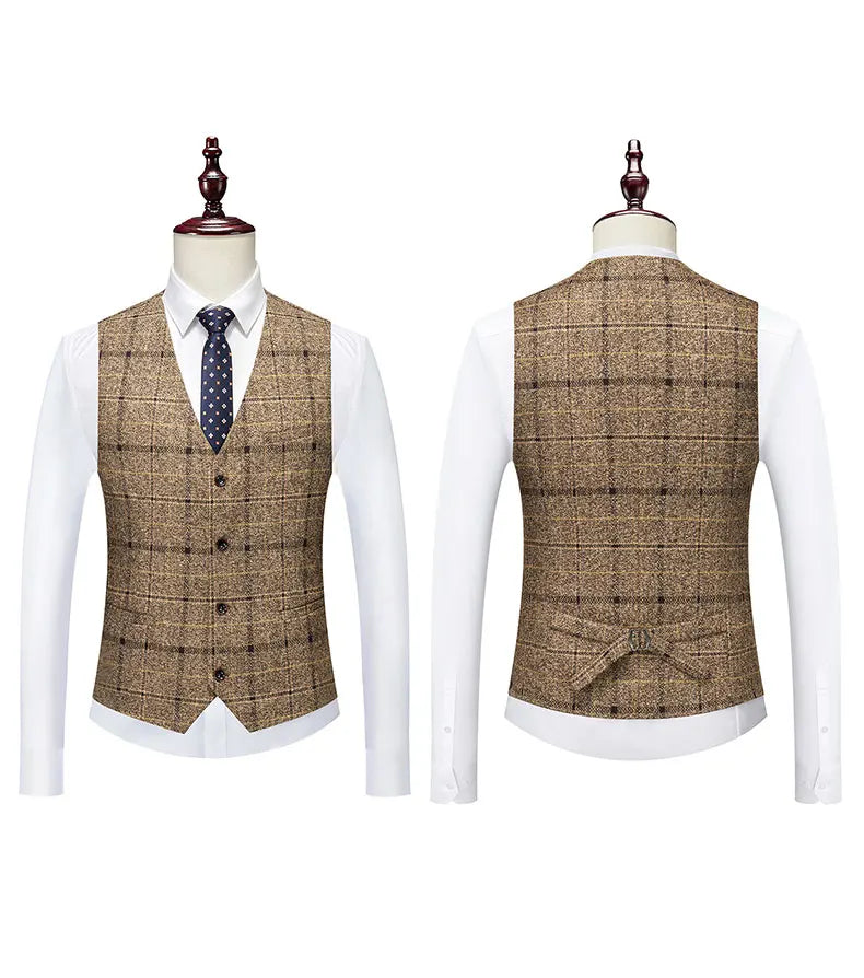 Men's 2025 Three-piece Suit Set One Button Fashion Wedding Business Casual Work Formal Vest Trousers M-5XL