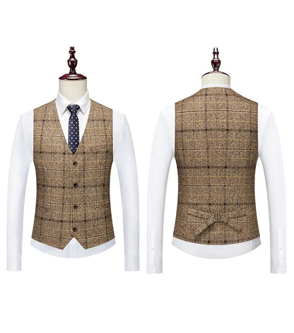Men's 2025 Three-piece Suit Set One Button Fashion Wedding Business Casual Work Formal Vest Trousers M-5XL