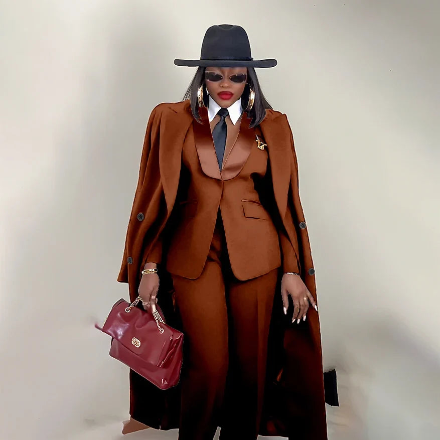 Modern Women's Suit New 3 Piece Pants Sets Blazer+Trousers+Overcoat Office Commute Elegant Style Banquet Dinner Formal Wear