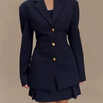 Women's Pleated Skirt Suit Set 2025 2Pieces(Tailored Blazer&High Waist Skirt) Office Chic Single-breasted Notch Lapel Outfit
