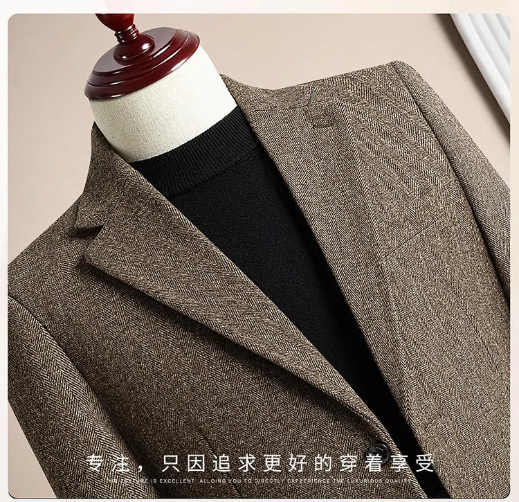 Autumn Winter Thicken Warm 50% Woolen Men Suit Jacket Retro Style Fashion Business Slim Fit Casual Wedding Groom Coats Tailcoat