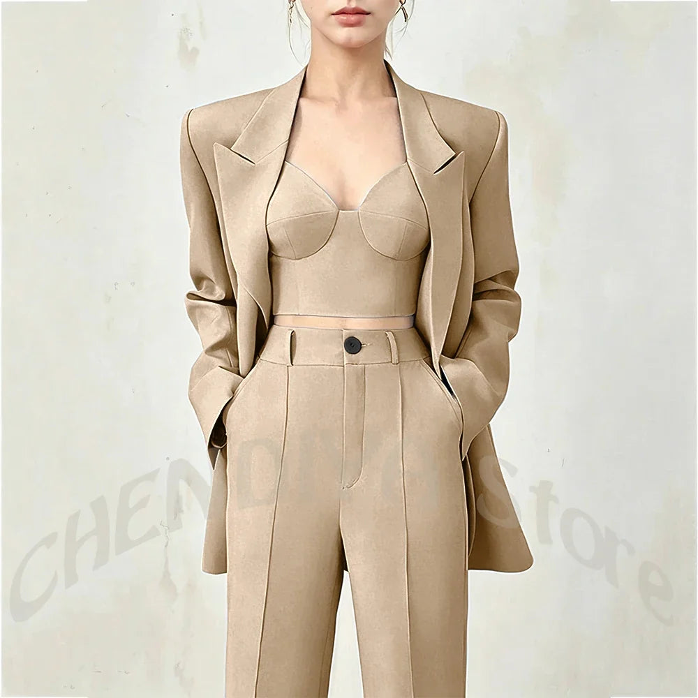 Business Casual Women's Suit Two Piece Peaked Lapel Stylish Double Breasted Formal Outfit Female Jacket Pants Customized