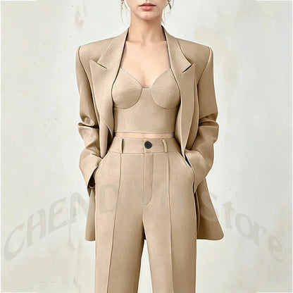 Business Casual Women's Suit Two Piece Peaked Lapel Stylish Double Breasted Formal Outfit Female Jacket Pants Customized