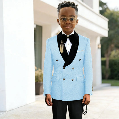 Black Jacquard Floral Boys Suits For weddings Children Suits Double Breasted Kid Wedding Prom Suits Blazers Sets For boys Tuxedo