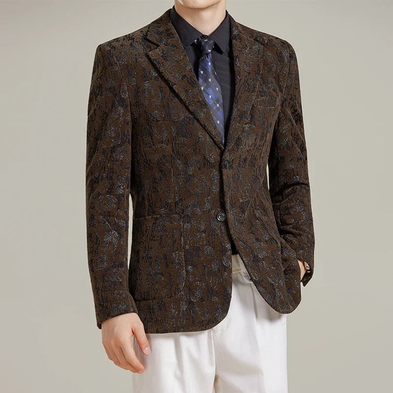 High Quality Autumn Men's Slim Fit Suit Jacket Fashion Plush Jacquard Casual Suit Jacket Street Wear Social Business Blazers 5XL