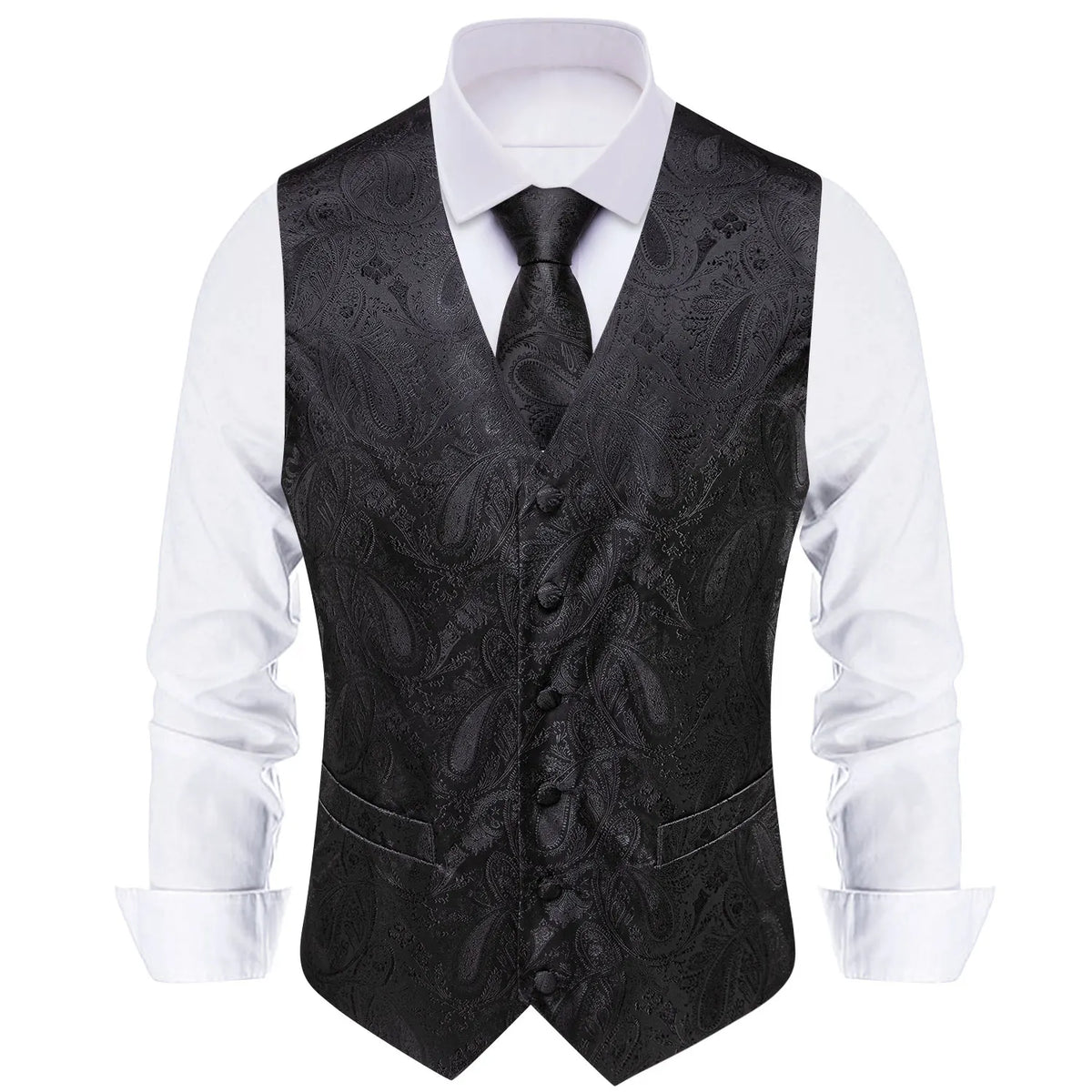 Men's Vest 4-Piece Set Golden Paisley Floral Formal Waistcoat for Wedding & Party