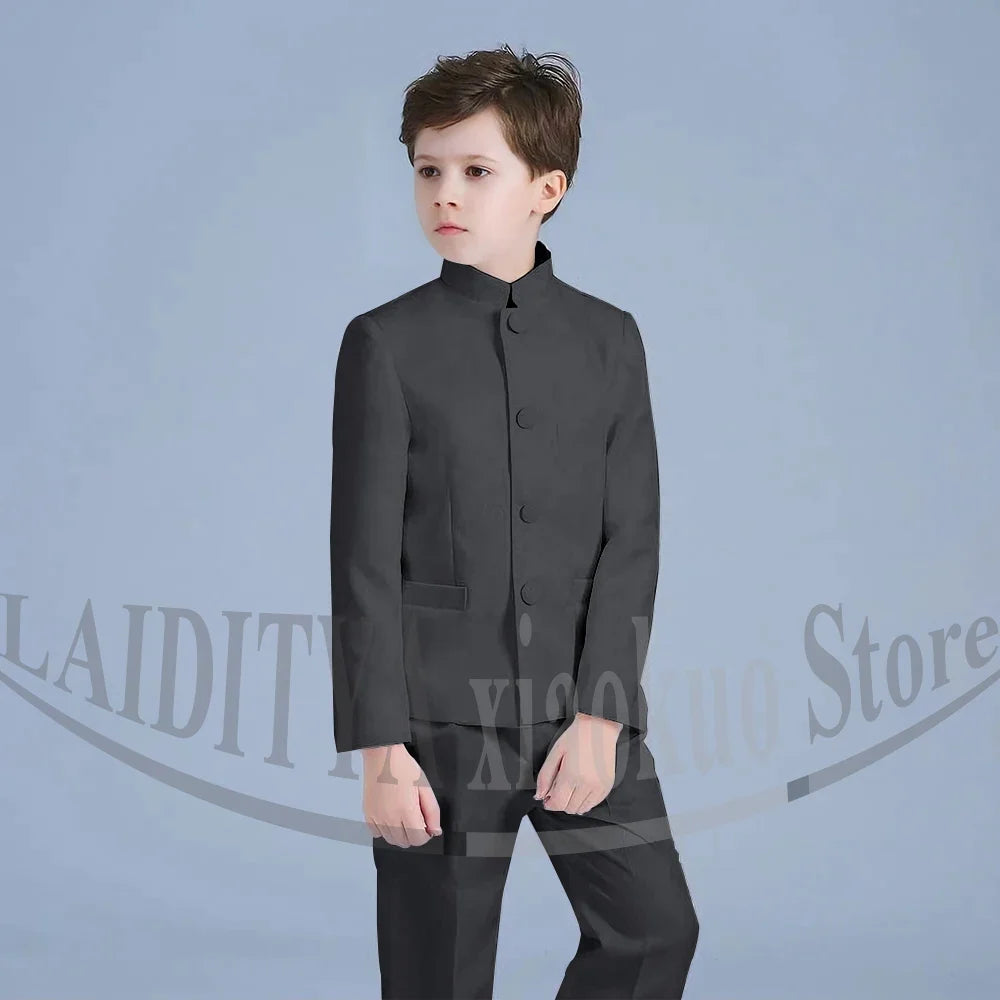 Boy Suits Fashion Stand Collar Single Breasted Outfits 2 Piece Formal Party Tuxedo Daily Casual Slim Children's Clothing