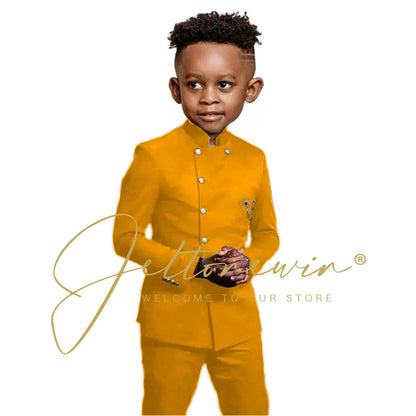 Royal Blue Boys Suit 2 Piece Wedding Tuxedos Double Breasted Jacket Pants Slim Fit Kids Formal Party Outfit Blazer Sets