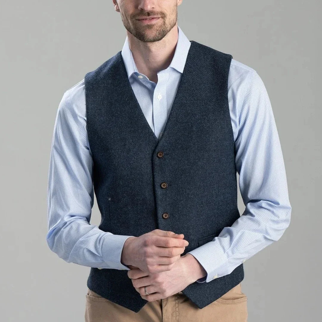 Men's Herringbone Vest Single Breasted Waistcoat for Weddings and Formal Occasions