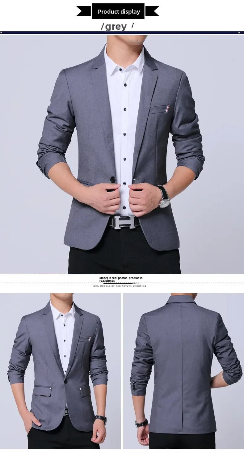 Blazer Men's Fashion Premium Business Outdoor Gentleman Self-cultivation English Style Solid Color Casual Hosts Weddings Blazer