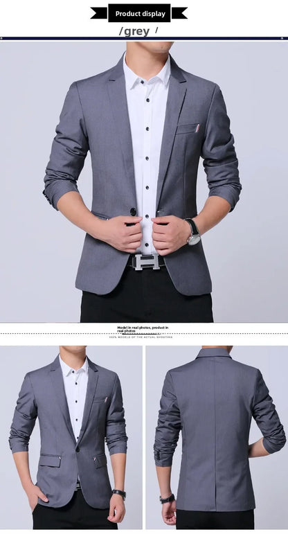 Blazer Men's Fashion Premium Business Outdoor Gentleman Self-cultivation English Style Solid Color Casual Hosts Weddings Blazer