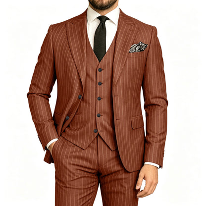 Men's Striped 3-Piece Suit – Slim Fit Blazer, Vest & Pants for Formal & Wedding Wear