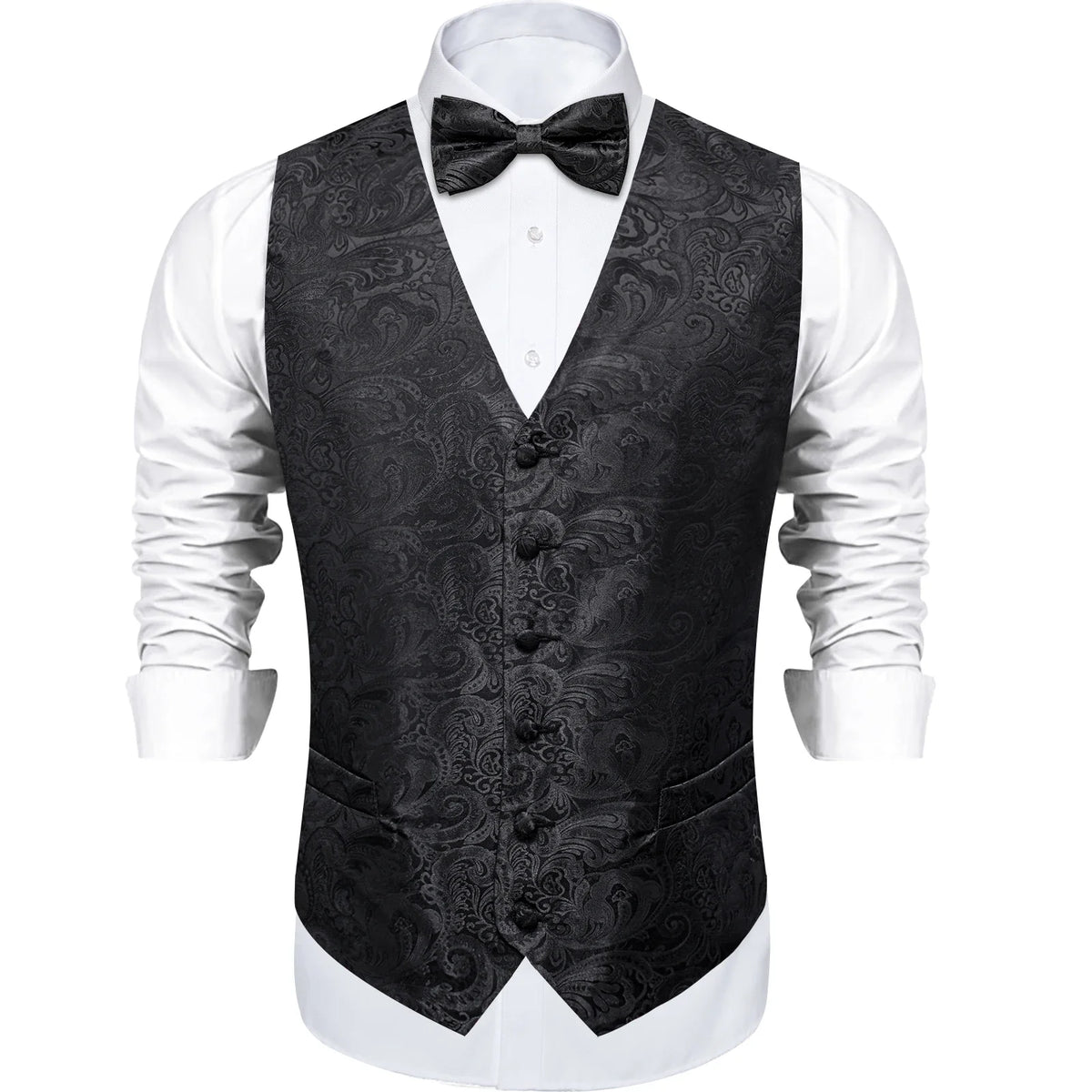 Men's Suit Vest Bow Tie Set – Formal Waistcoat with Necktie and Pocket Square for Weddings