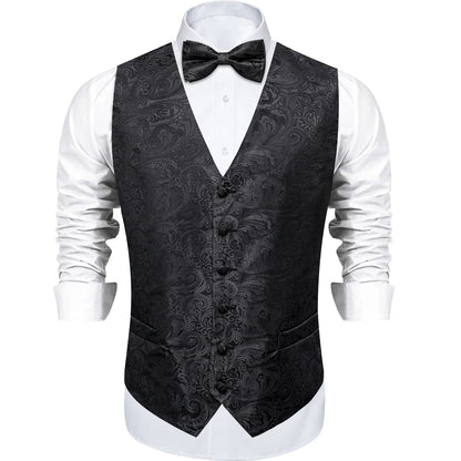 Men's Suit Vest Bow Tie Set – Formal Waistcoat with Necktie and Pocket Square for Weddings