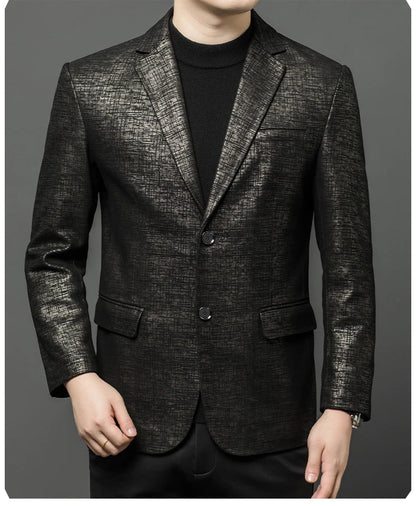 2024 High-end Men's Fashion Handsome Spring and Autumn Leather Printed Men's Suit Business Casual Coat  Men Leather Jacket  Suit