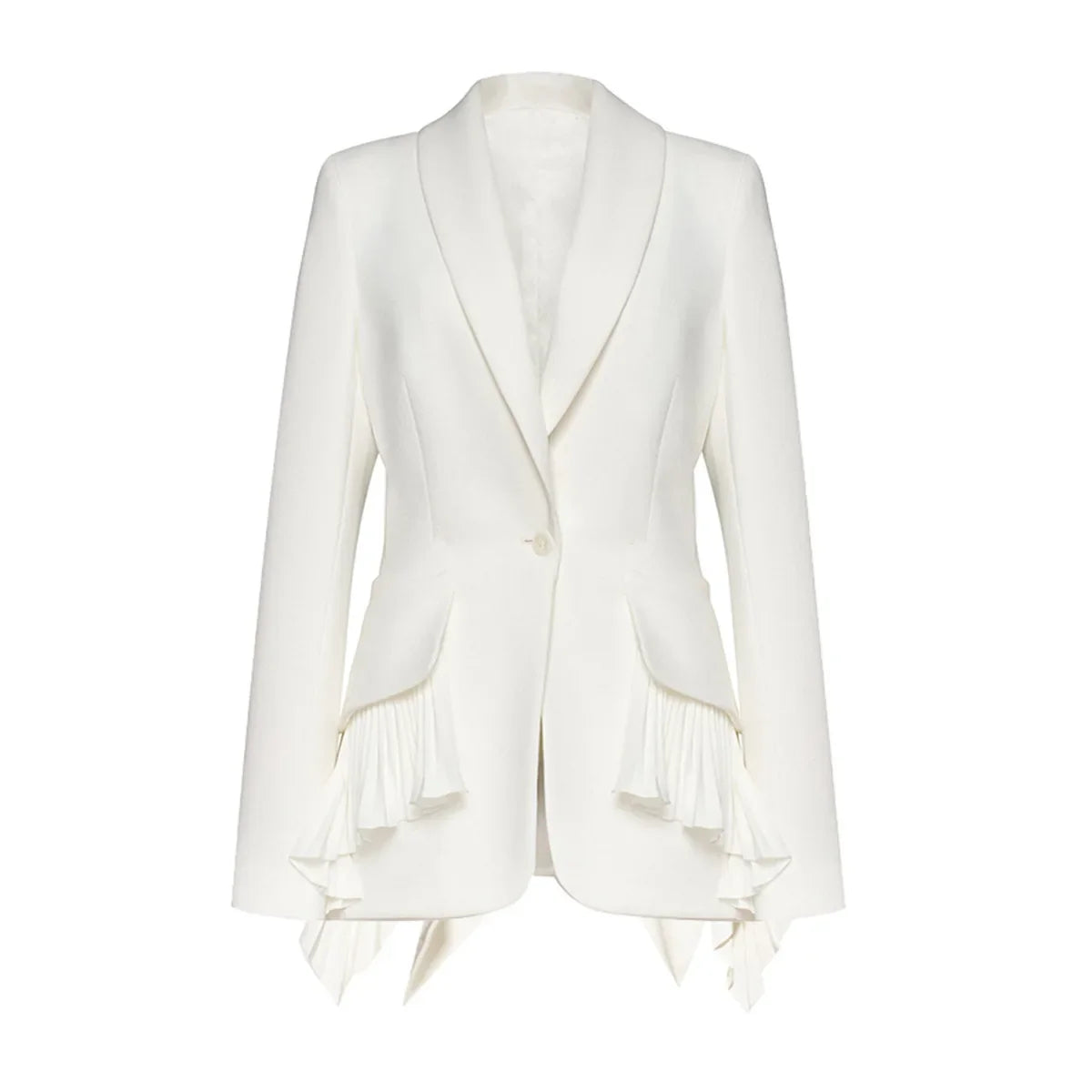 Women Blazer Elegant Turn-down Collar Single Button Patchwork Pleated Hem Slim Fit High-end Chic Coat Spring Autumn HK22596