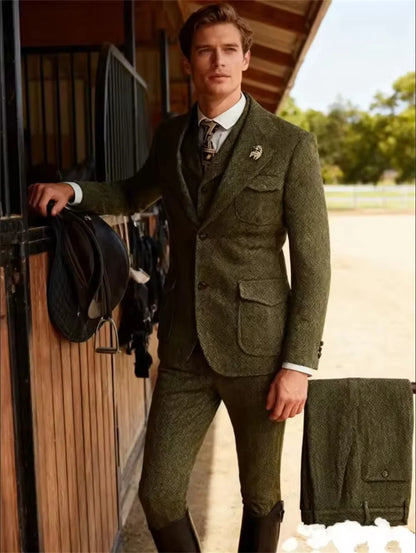 Men's Herringbone 3-Piece Suit Set – Jacket, Vest & Pants for Weddings & Formal Occasions
