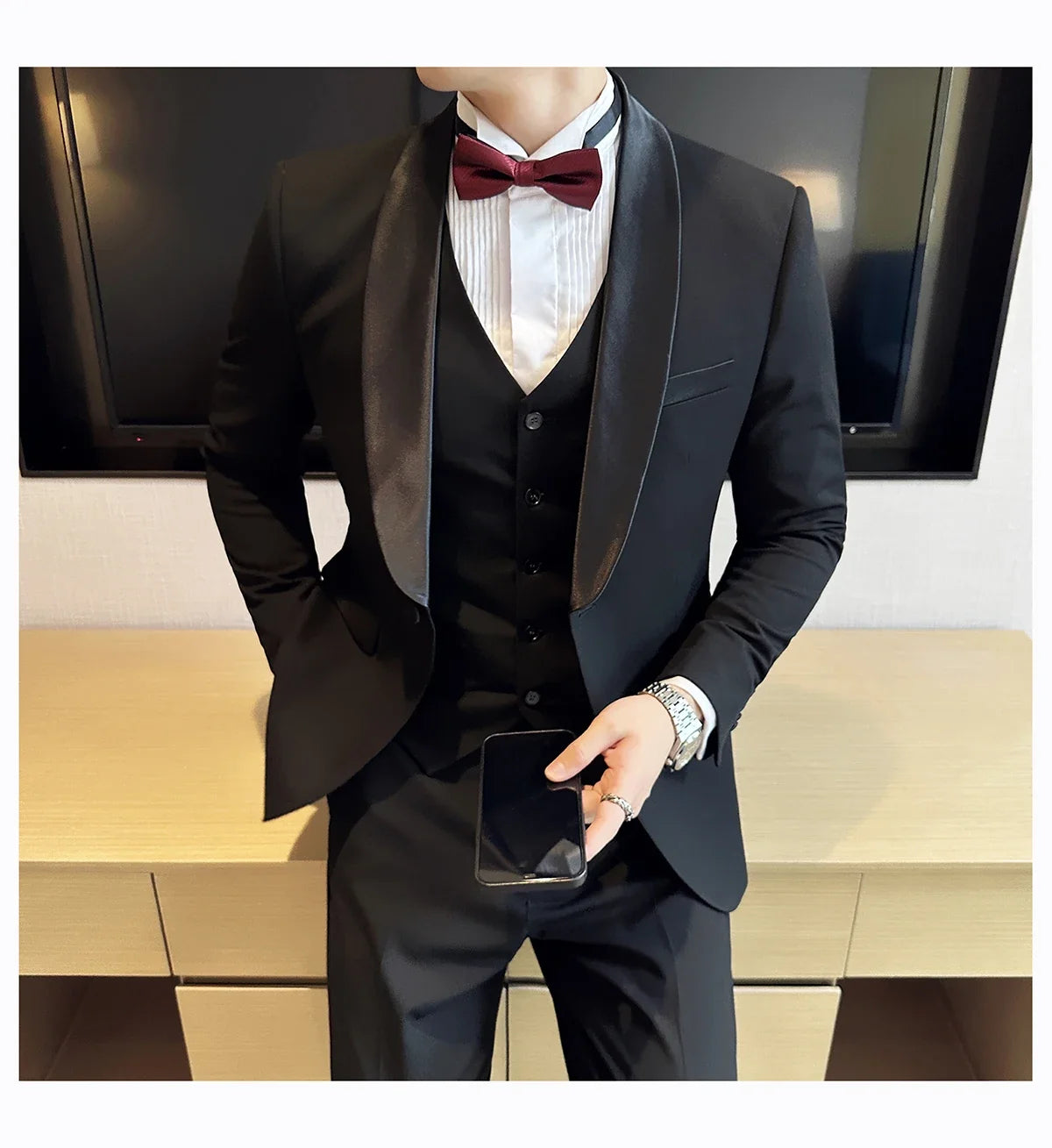 Plus Size 6XL 5XL Men Formal Business Suit 3 Set Pieces Classic Slim Fit Business Suits Sets Autumn Men Wedding Party Tuxedo