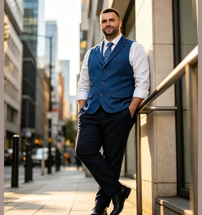 Men's Waistcoat Herringbone Tweed Slim Fit Wool Blend Formal Vest for Wedding