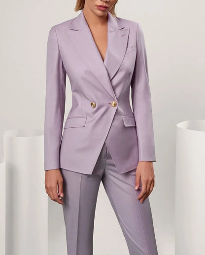 Lavender Purple Women 2 Piece Suit Double Breasted Gold Button Slim Fit Blazer Trousers Customized Prom Outfit Wedding Guest