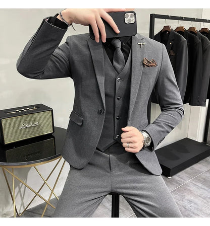 (Jacket +Vest+Pants) Plus Size 7XL-S Men Korean Slim Fit Groom Wedding Business Casual Tuxedo Mens Work Social Suit 3 Pieces