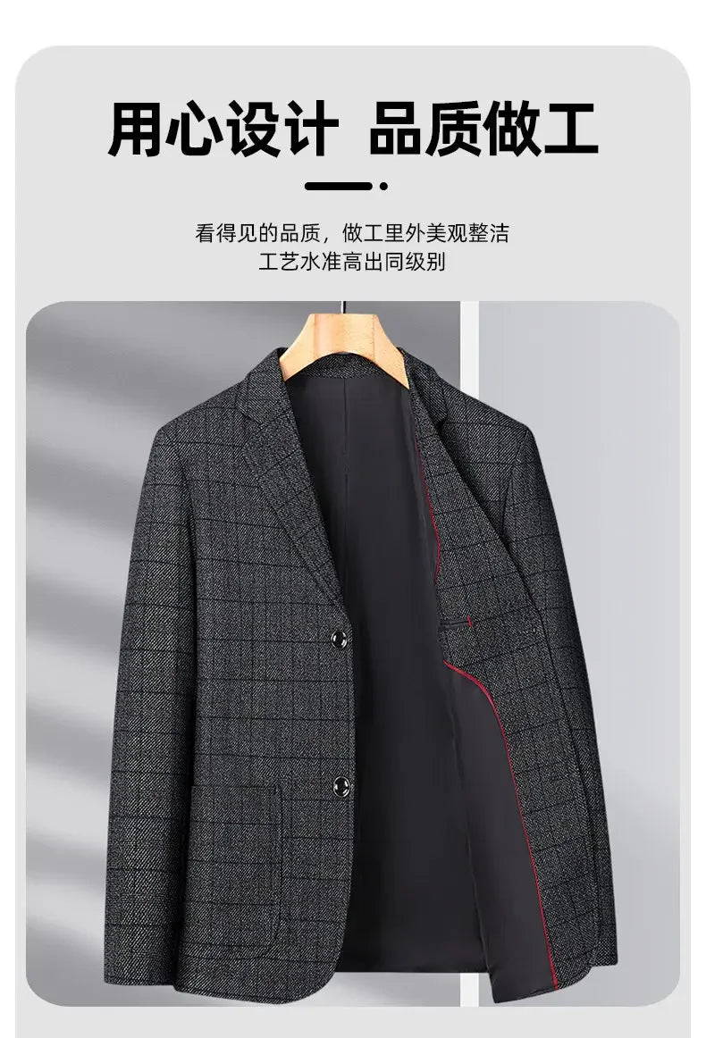 Blazer Men Business Gentleman Wedding Fashionable Checkered Best Gentlemanly Slimming and Casual Middle-aged and Elderly Blazer