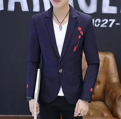 Men's Blazer Single Breasted Slim Fit Suit Jacket Korean Style Casual