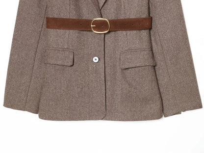 Woman Autumn Single Breasted Pocket Decoration Long Sleeves Lapel Herringbone Twill Blazer Female Fashion Casual Overcoat