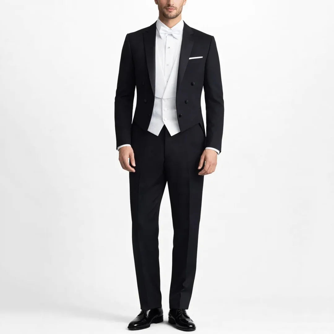 Men Suit Black 3 Pieces Single Breasted Bright Lapel For Wedding Groom Banquet Party Prom Business Work Jacket Pants White Vest