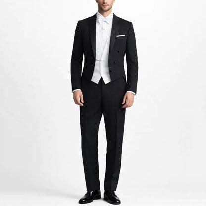 Men Suit Black 3 Pieces Single Breasted Bright Lapel For Wedding Groom Banquet Party Prom Business Work Jacket Pants White Vest