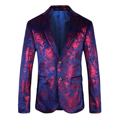 Men's Suit Jacket Black Gold Floral Applique Single Button for Wedding Party Performance