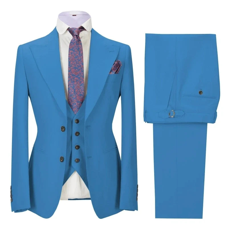 Men Suit 3 Pieces Beige Solid With Lapel Business Casual For Wedding Banquet Work Tuxedo Set Jacket Vest With Pants