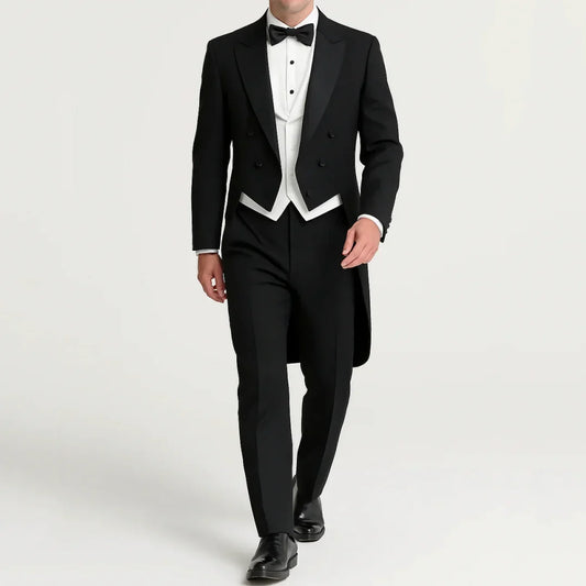 Men Suit 3 Piece Single Button With Lapel For Wedding Banquet Birthday Party Business Tuxedo Set Black Jacket Pants White Vest