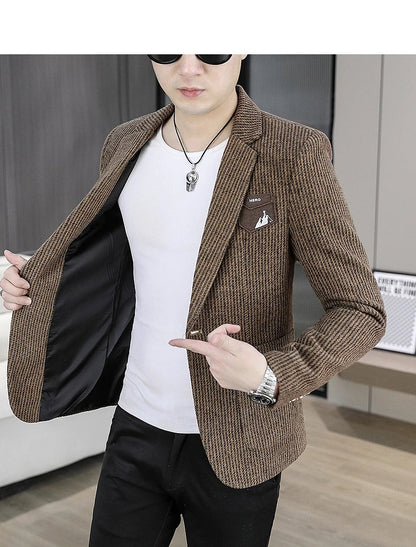 2025 Autumn Men's Casual Suit Jacket Fashion Slim Fit Striped Blazers Streetwear Social Business Versatile Formal Dress Coats