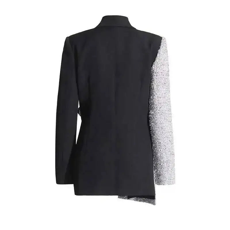 2026 Spring Autumn New Women Blazer Color Block Patchwork Asymmetrical Temperament Office Lady High-end Trend Jacket HK3107