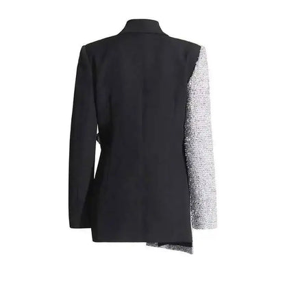 2026 Spring Autumn New Women Blazer Color Block Patchwork Asymmetrical Temperament Office Lady High-end Trend Jacket HK3107