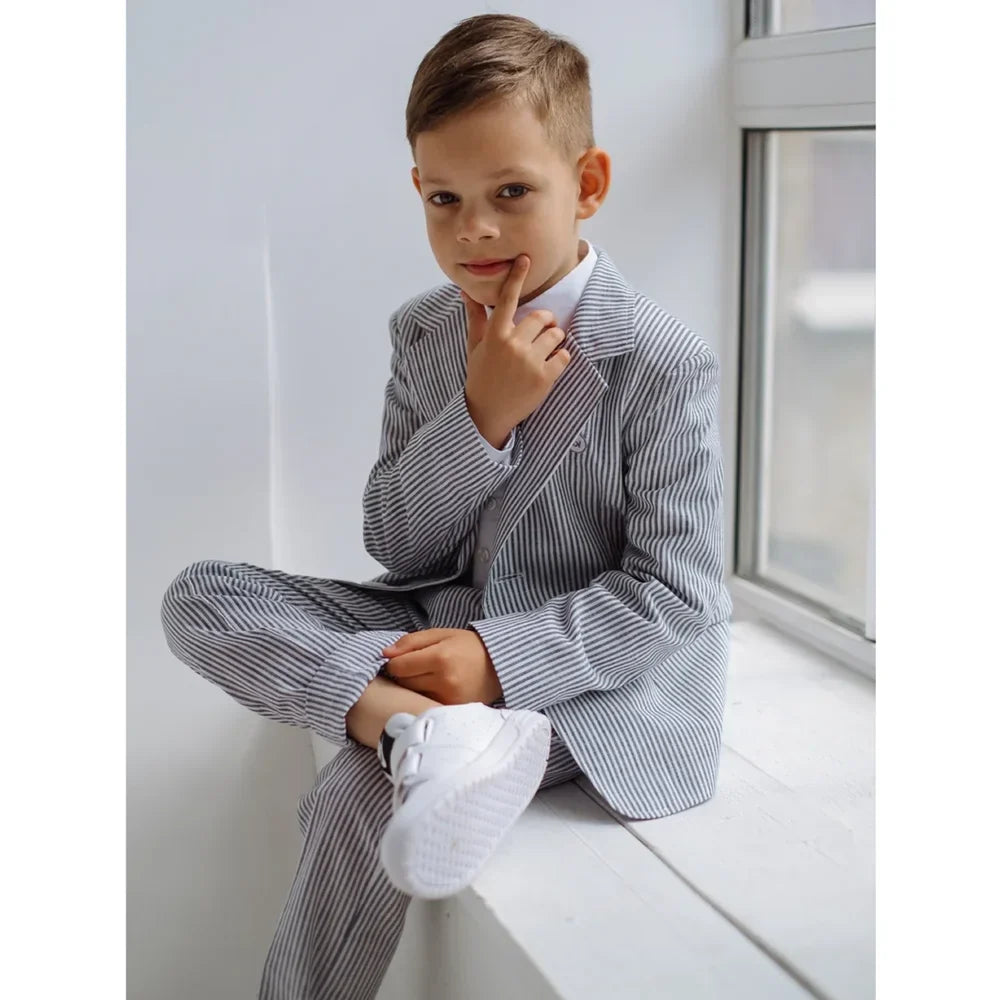 Striped Boy Suits Formal Notch Lapel Slim Pinstripe Outfits Children Customized Casual Daily Fashion Kids Clothes 2 Piece